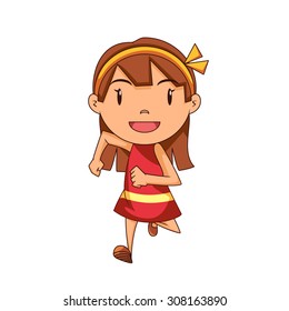 Girl running, front view, vector illustration