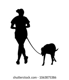 Girl running with her dog silhouette