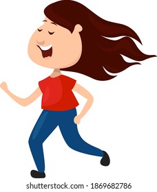Girl running, illustration, vector on white background.