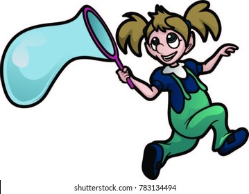 girl running with large bubble wand