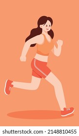 Girl is running to lose weight, with summer trees and plants in the background, vector illustration