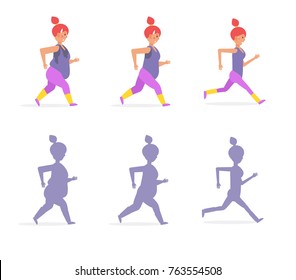 Girl running and losing weight. Vector. Cartoon. Isolated art on white background. Flat