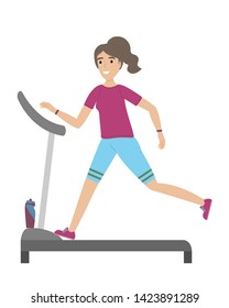 Girl running on the treadmill. Fitness classes. Healthy lifestyle.