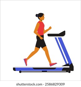 girl running on a treadmill, showcasing a steady and controlled running motion with proper posture. The animation highlights cardiovascular endurance, leg strength, and overall fitness improvement.