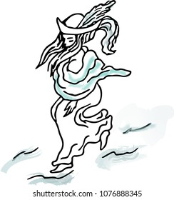Girl running on the waves. Vector illustration. Can be used to create a tattoo.
