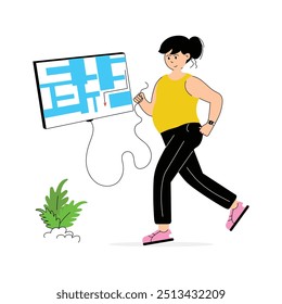 Girl running outdoor to improve fitness, running flat illustration