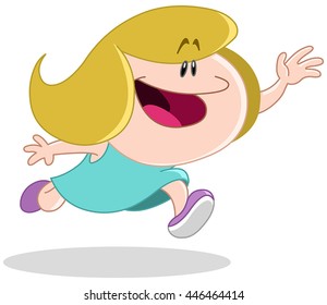 Girl running with an outstretched arm trying to catch, reach or grab something or someone