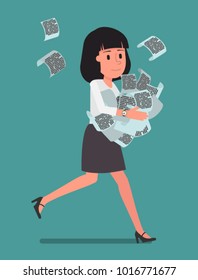 A girl is running with a pile of documents in her hands. Vector illustration. Suitable for animation (individual segments)