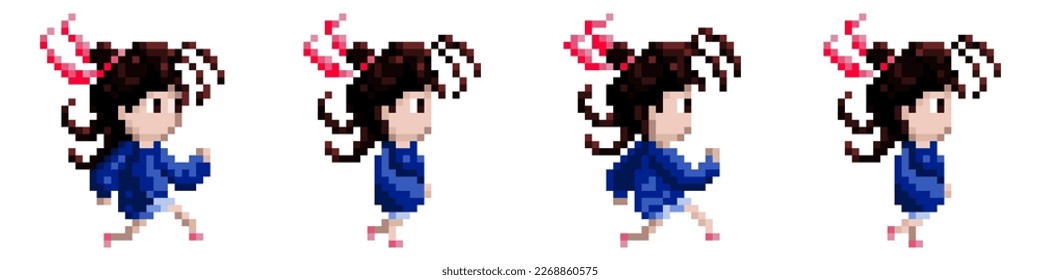 Girl running pixel art animation frames vector run cycle