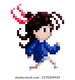 Girl running pixel art vector illustration.