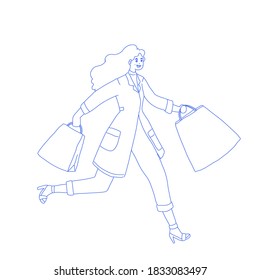 Girl is running to shopping character design of vector. Cartoon illustration style.