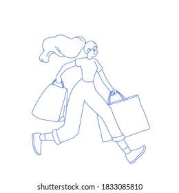 Girl is running to shopping character design of vector. Cartoon illustration style.