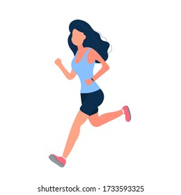 The girl is running. The girl in shorts and a t-shirt is jogging. Isolated. Vector.