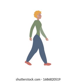 Girl running sport on a white background. Healthy active lifestyle. Fitness girl workout. woman walks in the park. 
Cartoon vector illustration. 
