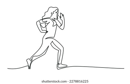 Chica corriendo, velocista. Un dibujo de línea continua.