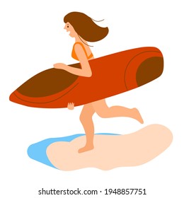 Girl running with surf. Vector illustration for decoration, graphic design, sport magazines, banners, flyers, web-sites, etc