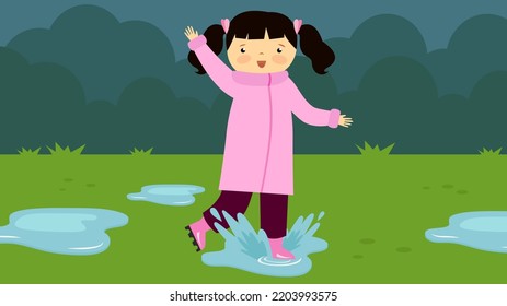 girl running through puddles in nature