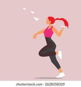 girl running while throwing paper plane