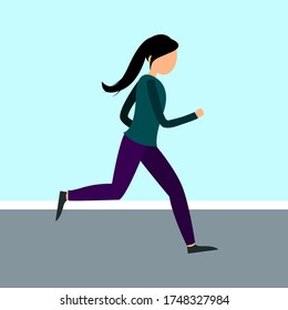 A girl runs down the street in a sports uniform.