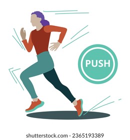 The girl runs intensely. Push in front. Vector illustration