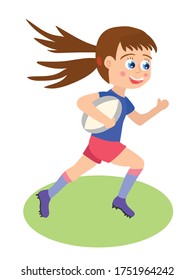 girl runs with a rugby ball