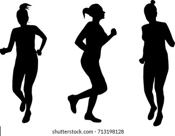 girl runs silhouette set black on white background vector