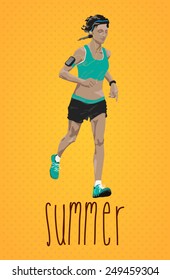 Girl runs. Summer