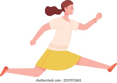 Girl rushing. Running student character. Hurrying person isolated on white background