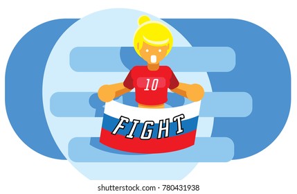 girl with Russia national flag red soccer team on stadium vector illustration