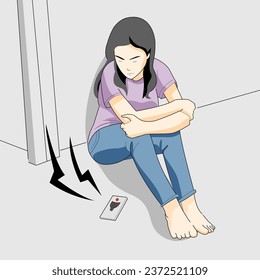 Girl sad crying waiting phone call