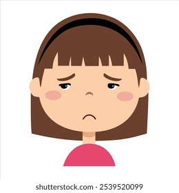 The girl is sad. Face expression sadness. Illustration of a sad child 