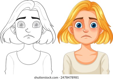 A girl with a sad facial expression