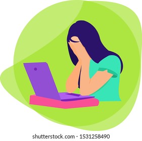 girl sad hard working flat illustration