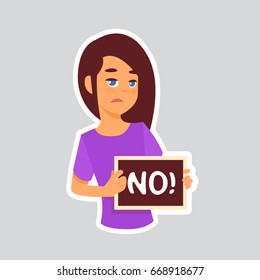 Girl Sad Says No Sticker For Messenger, Label Icon Colorful Logo Vector Illustration