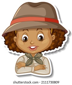 Girl in safari costume cartoon character illustration