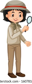 Girl in safari costume on white background illustration