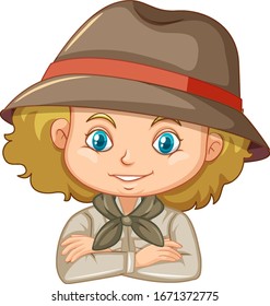 Girl in safari costume on white background illustration