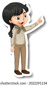 Girl in safari outfit cartoon character sticker illustration