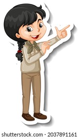 Girl in safari outfit cartoon character sticker illustration