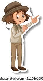 Girl in safari outfit cartoon character sticker illustration