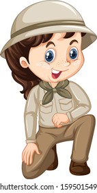 Girl in safari outfit on isolated background illustration