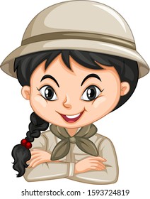 Girl in safari outfit on white background illustration