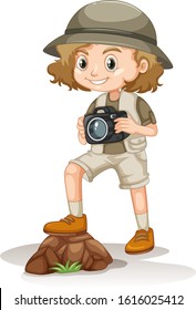 Girl in safari outfit on white background illustration