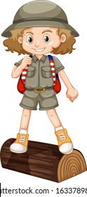 Girl in safari outfit on white background illustration