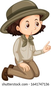 Girl in safari outfit on white background illustration