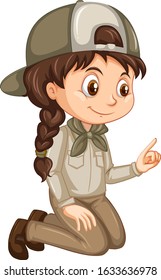 Girl in safari uniform on isolated background illustration