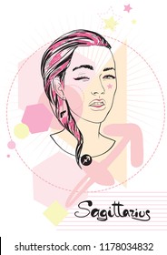 Girl, Sagittarius zodiac Sign, abstract painting, sketch and graphics, mixed media