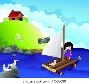 girl sailing vector