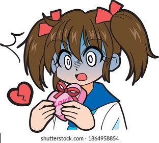 Girl in a sailor suit giving Valentine's chocolate (broken heart)