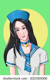 Girl with sailor suit hand drawing vector